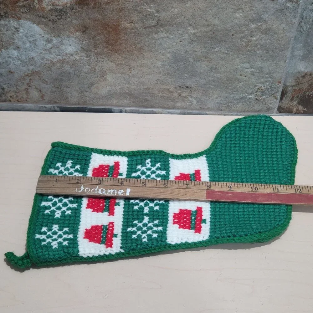 Handmade Christmas Stocking Plastic Canvas Snowflakes Bells